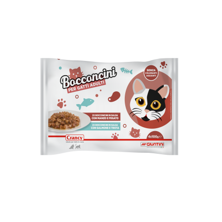 GIUNTINI BUST BOCC GATTO ADULT MANZO/SALM 100GRX4